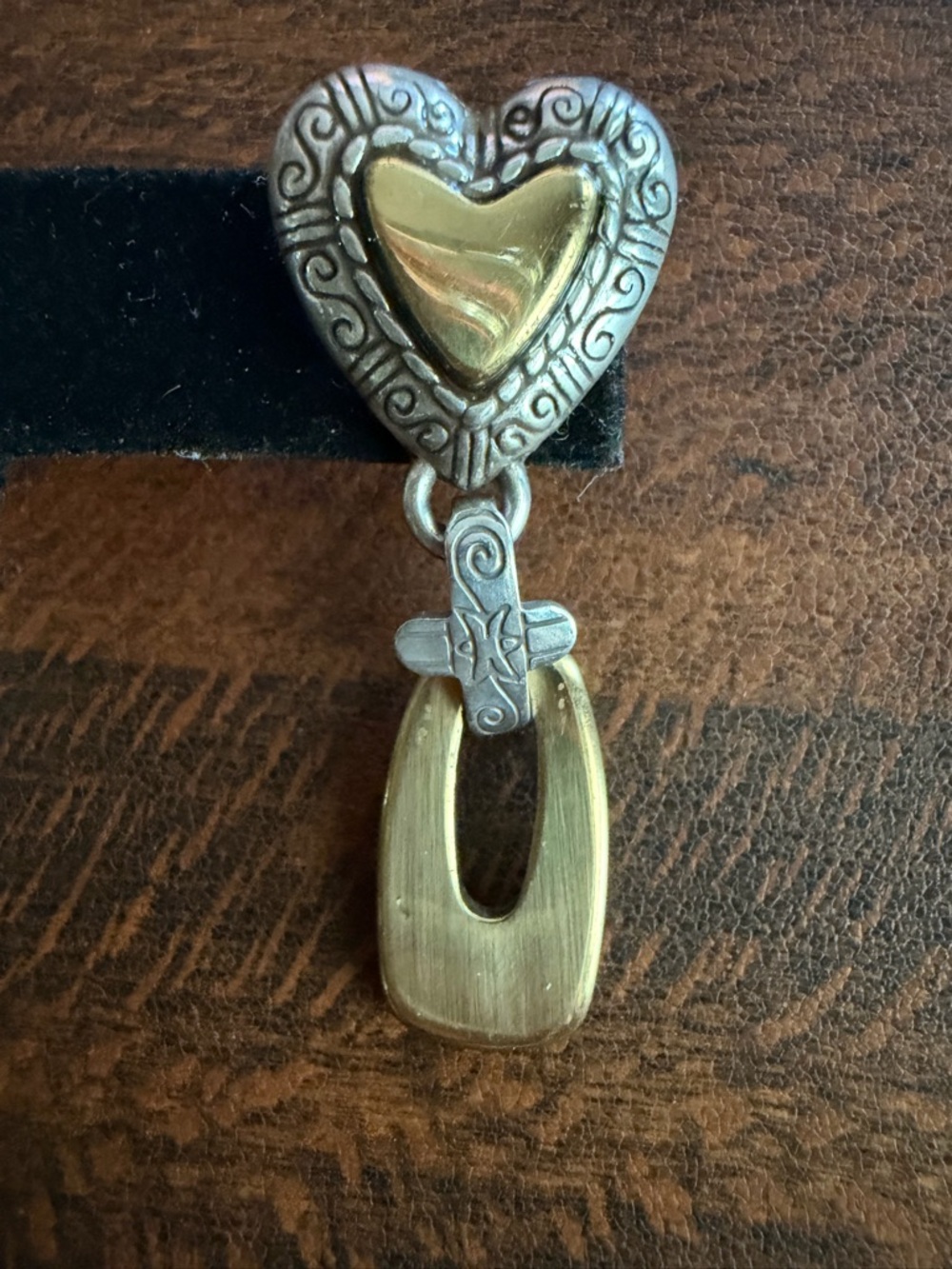 Brighton vintage Two-Tone Heart Drop Earrings - Gold & Silver - Picture 3 of 4